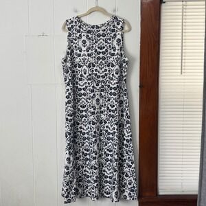 Croft & Barrow Womens 1X Navy Blue White Floral Tank Sleeveless Midi Dress